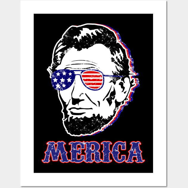 Lincoln Merica 4th of July Abe Lincoln American flag Gifts Wall Art by Scar